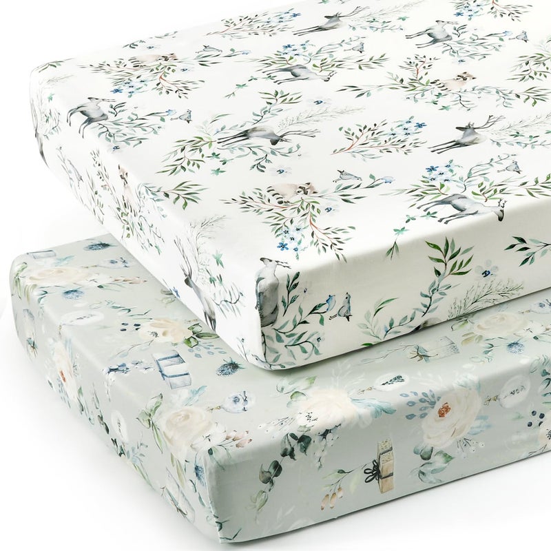 GRSSDER Ultra Soft Jersey Knit Fitted Crib Sheets Set 2 Pack, Breathable Stretchy Material with Deep Pocket, Universal Fit All Standard Crib Mattress Pads Safe and Snug for Boys and Girls - Image 2